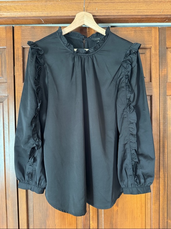 J. Crew Tops - J. Crew Black Ruffle-Trim Long Sleeve Top